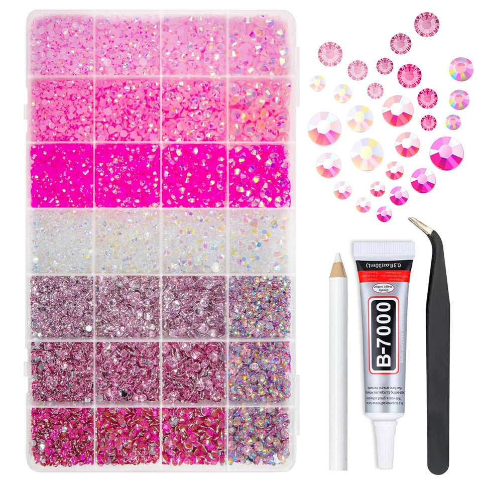 qiipii front box open showing 28 grids and colorful rhinestones for easy selection