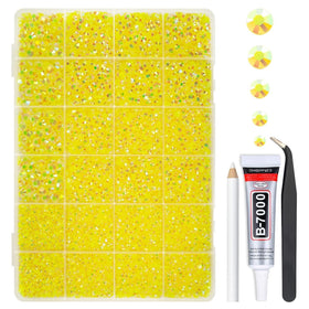 qiipii front box open showing organized lemon yellow rhinestones and glue for easy access