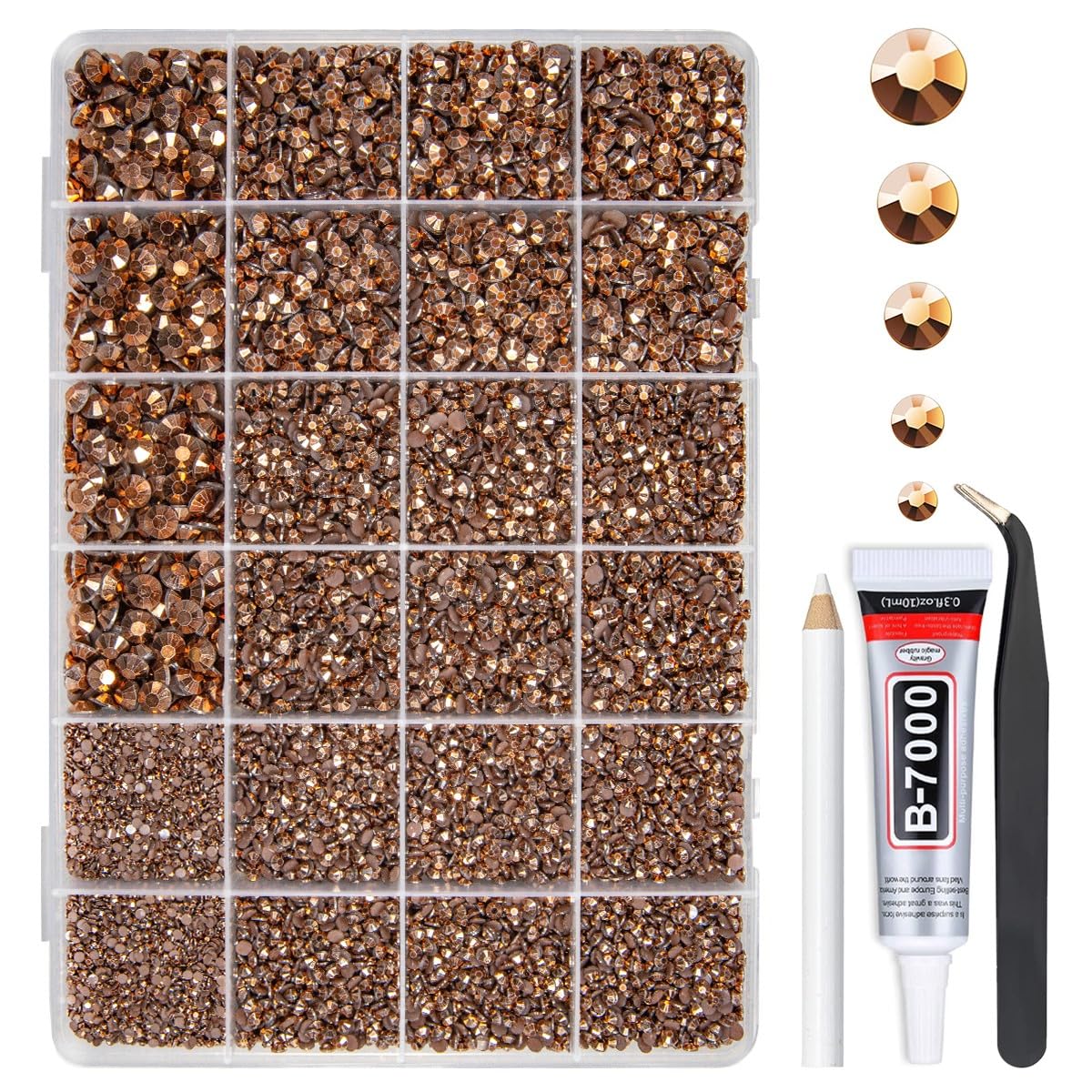 qiipii front packaging showing brown jelly rhinestones for easy identification and storage