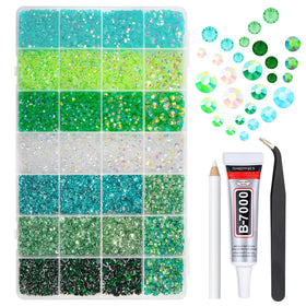 qiipii front packaging showcasing the green rhinestone kit and organized presentation