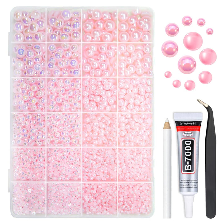 qiipii front packaging showing 24-grid pink pearls and glue for neat storage