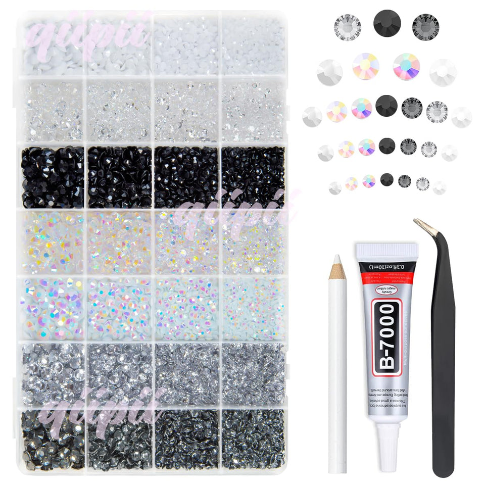 qiipii front packaging showing neutral rhinestone kit and organized compartments for easy selection