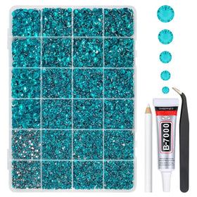 qiipii front packaging showing teal blue rhinestones and glue for quick crafting