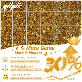 qiipii open 24-grid organizer with sorted gold jelly rhinestones for tidy crafting