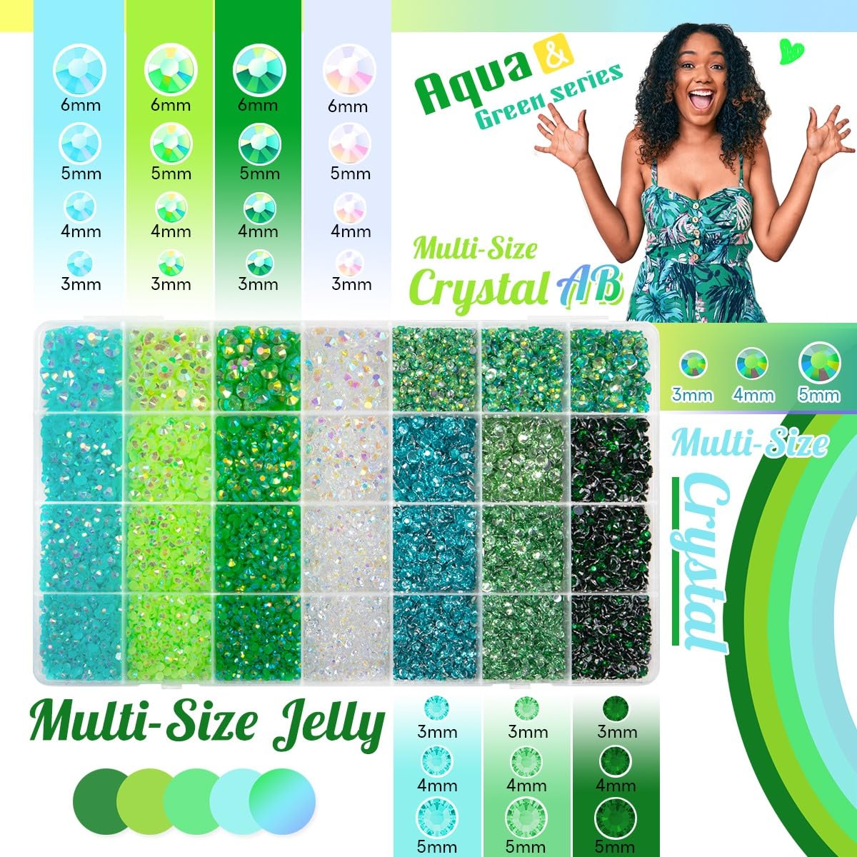 qiipii open 28-grid box displaying separated green shades for easy selection