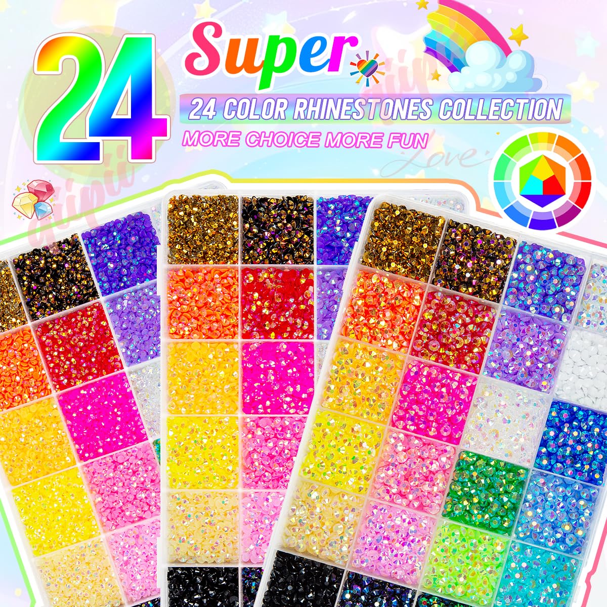 qiipii open 3mm grid displaying 24 jelly colors for precise small-detail work