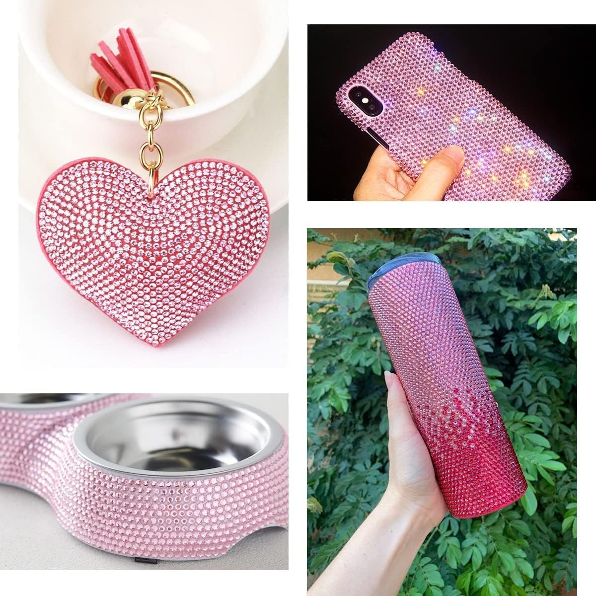 qiipii pink rhinestones adhered to a tumbler adding vibrant personalized décor