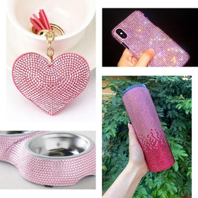qiipii pink rhinestones adhered to a tumbler adding vibrant personalized décor