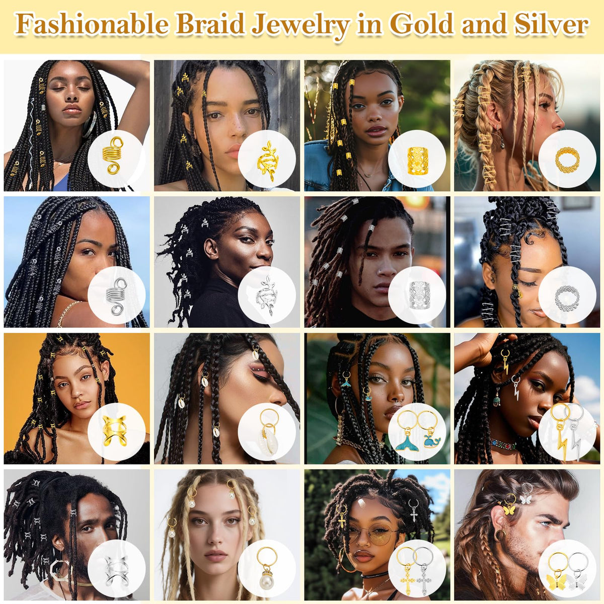 Qinzave metal hair cuffs clipped into braids for secure shine