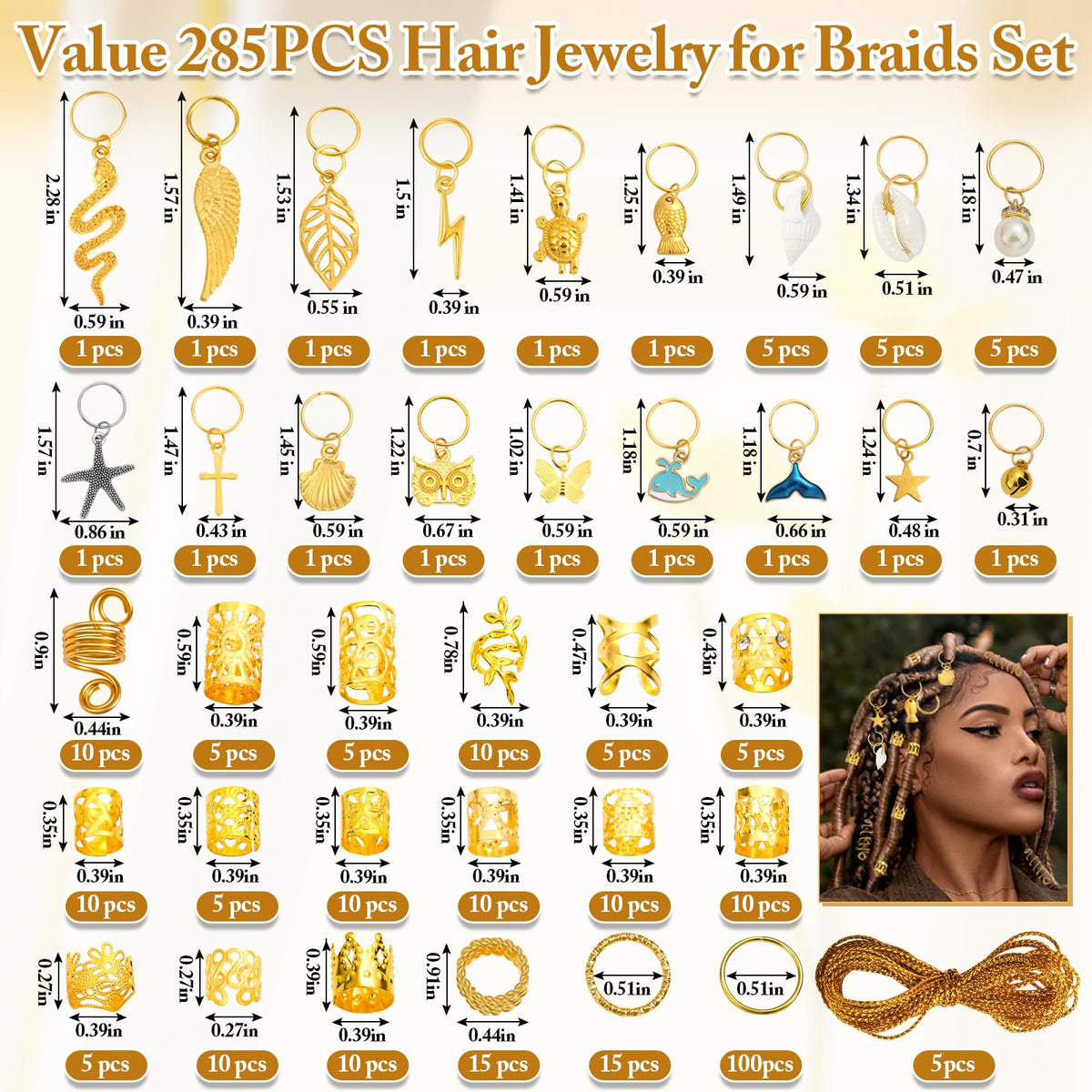 qinzave braid decorated with mixed charms showing styling effect