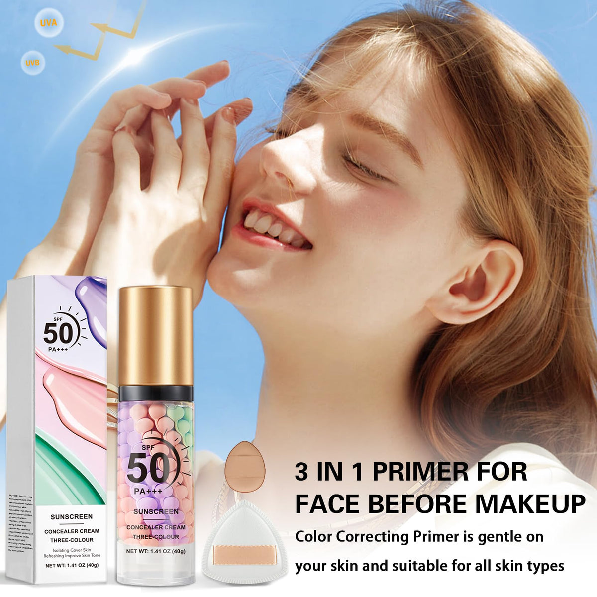 QIUFSSE lifestyle vanity shot with primer among cosmetics, supports daily routine ease