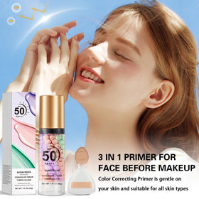 QIUFSSE lifestyle vanity shot with primer among cosmetics, supports daily routine ease