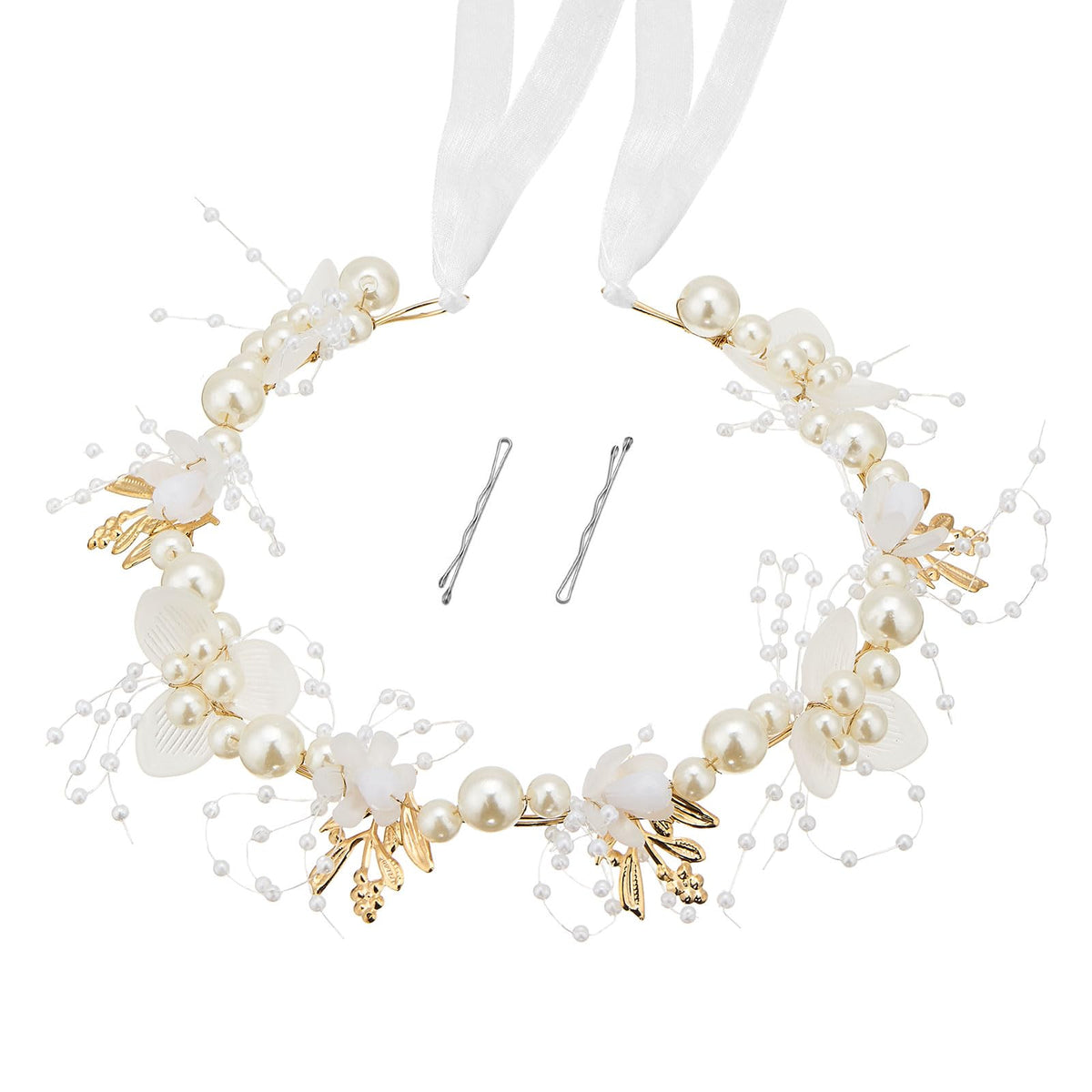 QIUTIMIY front view of Style1 headpiece showing pearl design and bridal appeal