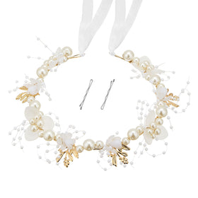 QIUTIMIY front view of Style1 headpiece showing pearl design and bridal appeal