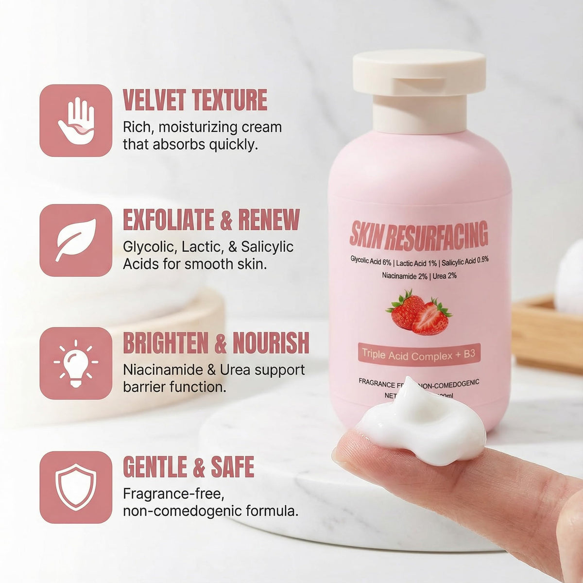 Qiuumey cream being applied to lower arm demonstrating easy absorption and smoother feel