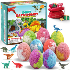 Qivatex front packaging showing colorful dinosaur bath bombs and joyful appeal