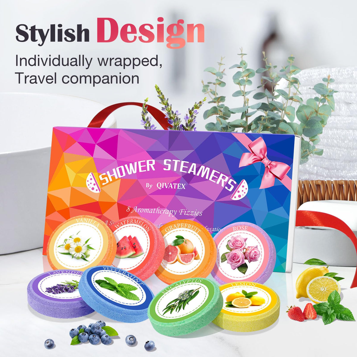 qivatex gift-ready box open revealing individually sealed scented steamers