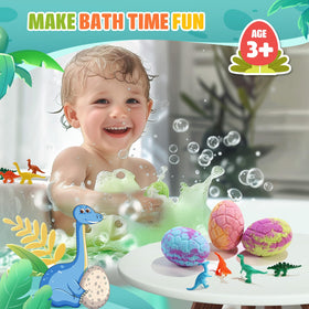 Qivatex dinosaur toy revealed from egg-shaped bath bomb sparks playful surprise