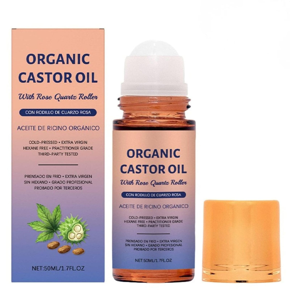 Qoenba front packaging with rose quartz roller showing tidy travel-ready design