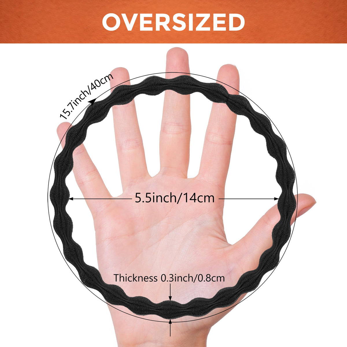 Qooocy size comparison next to standard elastic showing extra-large fit