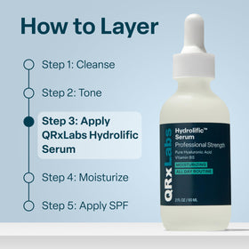 QRxLabs applying serum to face step illustrating simple morning or evening use