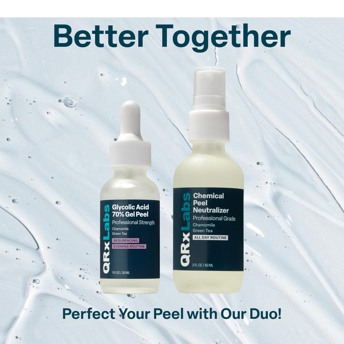 QRxLabs bottle with chamomile and green tea illustrating soothing botanicals