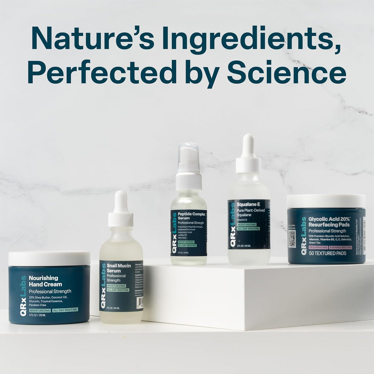 QRxLabs peel kit staged in bathroom illustrating at-home spa convenience