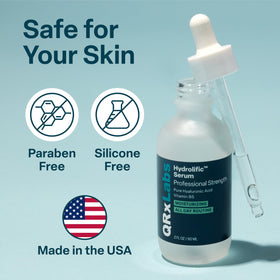QRxLabs bottle in hand for accurate 2 fl oz size and travel convenience