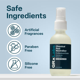 QRxLabs spray in use after a facial peel showing calming effect