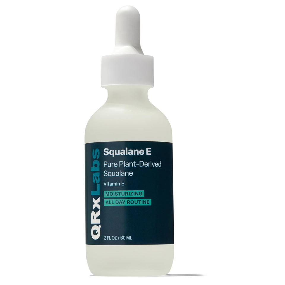 QRxLabs squalane oil front bottle shows clean packaging and hydration benefits