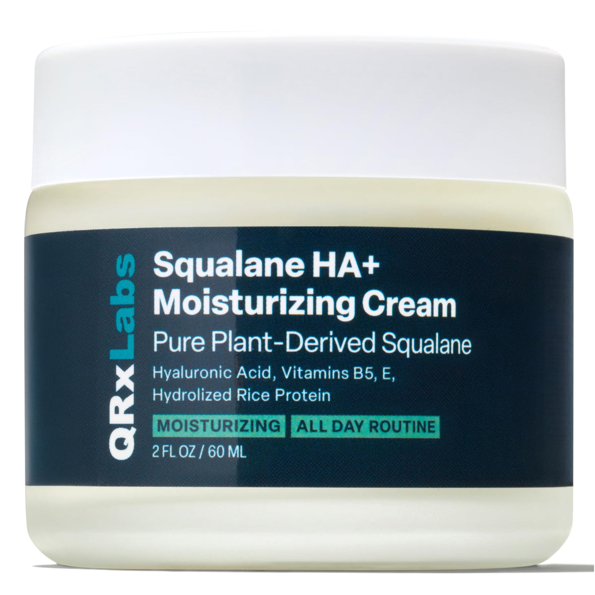 QRxLabs front packaging showing 2 fl oz squalane moisturizer and verbena scent benefit