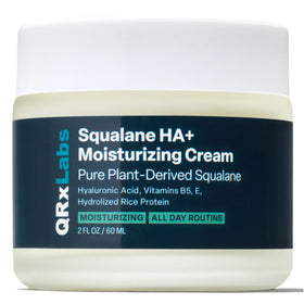 QRxLabs front packaging showing 2 fl oz squalane moisturizer and verbena scent benefit