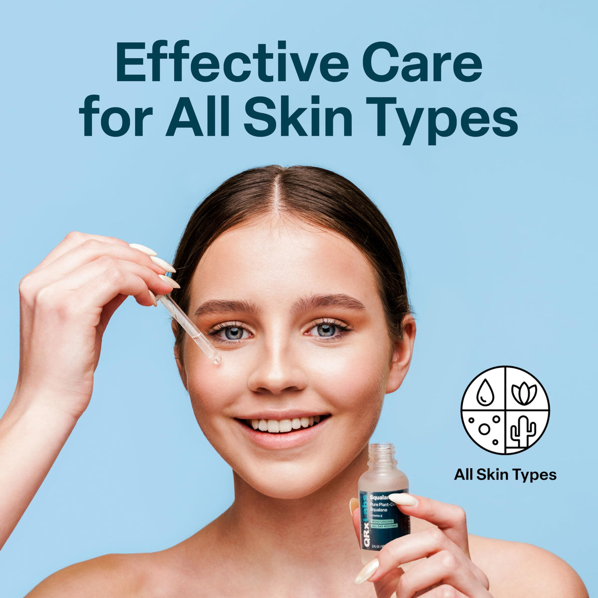 QRxLabs squalane oil applied to hair ends to reduce frizz and add shine