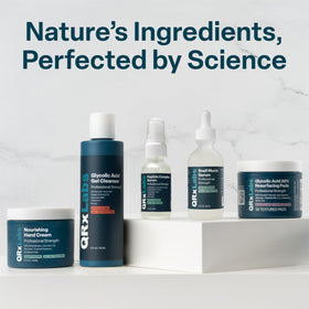 QRxLabs recycled box detail emphasizing eco-friendly, cruelty-free packaging