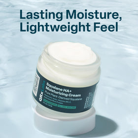 QRxLabs moisturizer on bathroom shelf with verbena suggesting fresh daily use