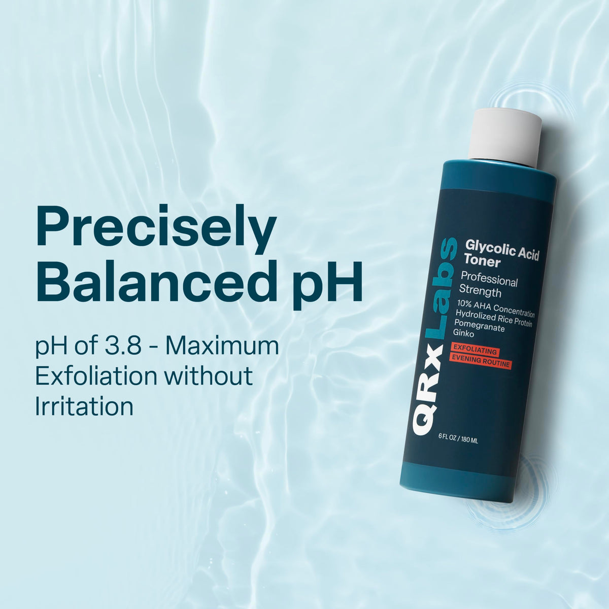 QRxLabs toner on cotton pad demonstrating easy exfoliating application
