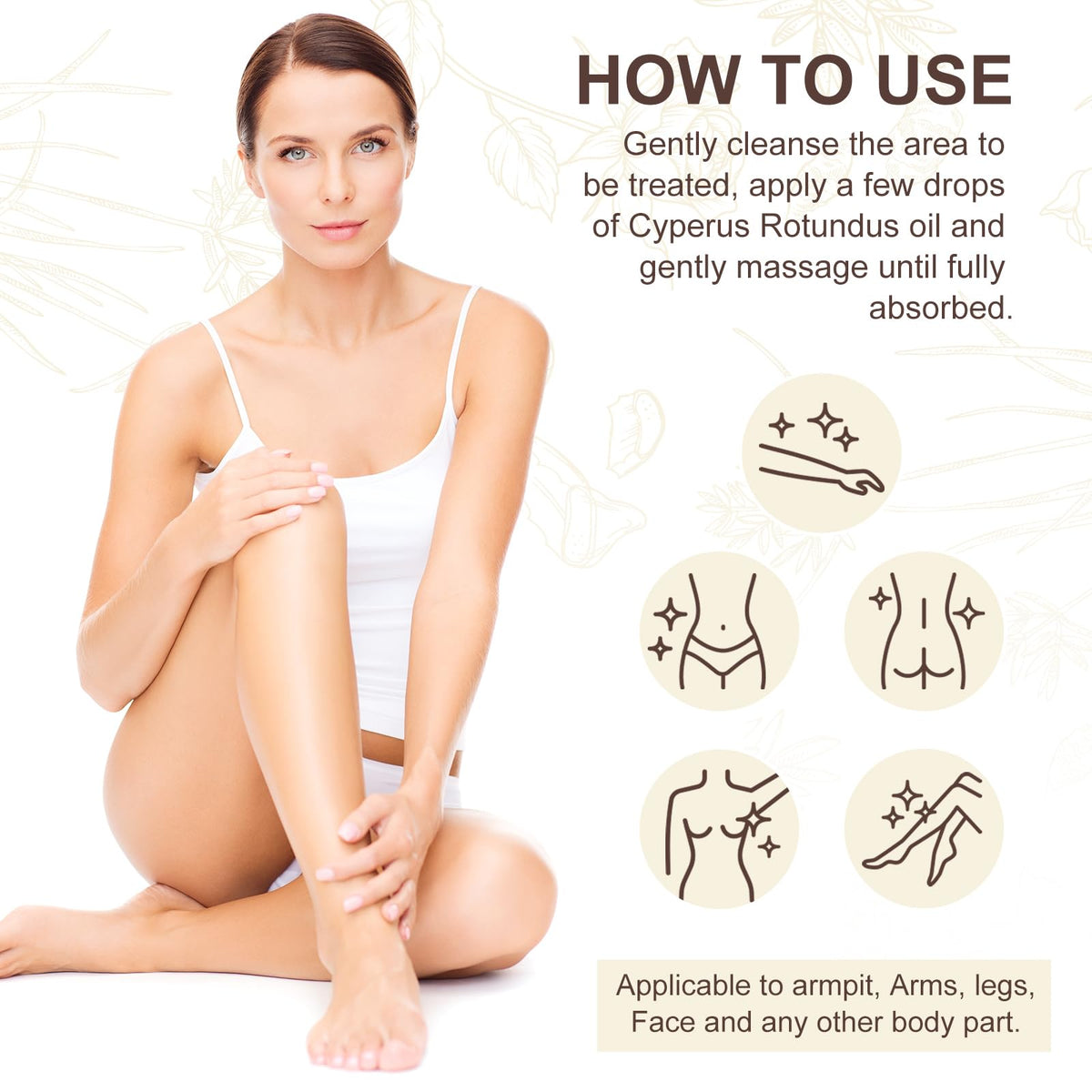 QRZBPZWE applying oil to underarm to hydrate and calm irritation benefit