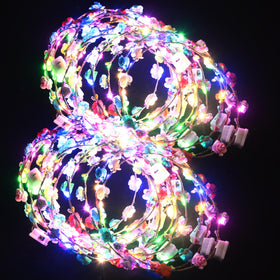 QSJQllo front view showing 20-piece glowing flower crown set for events