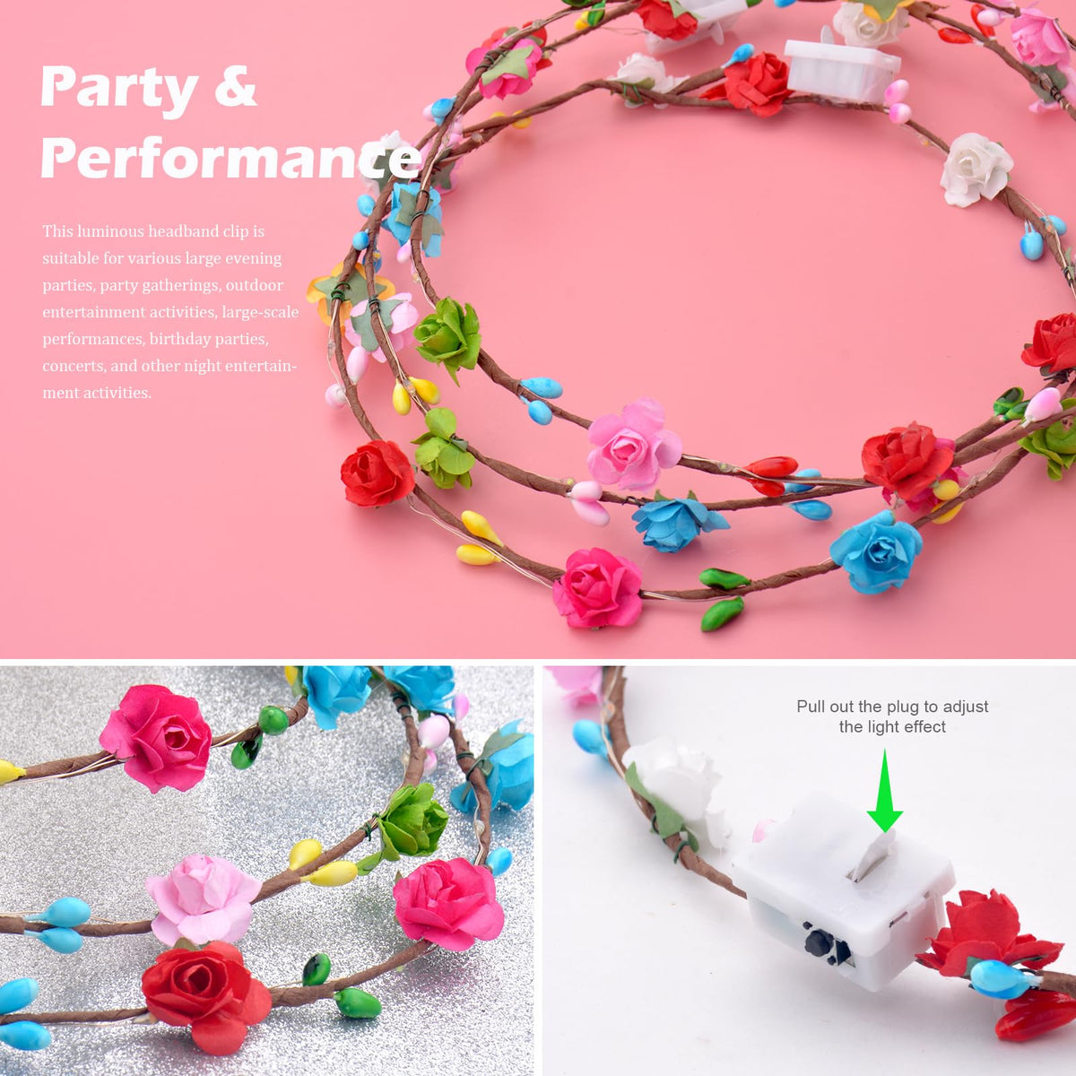QSJQllo crowns in a group party setting creating coordinated glow effects
