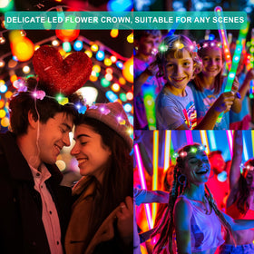 QSJQllo headband worn at night party adding vibrant glow to outfit