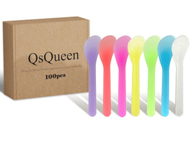 QsQueen front view of 100 spatulas showing colorful hygienic set benefit