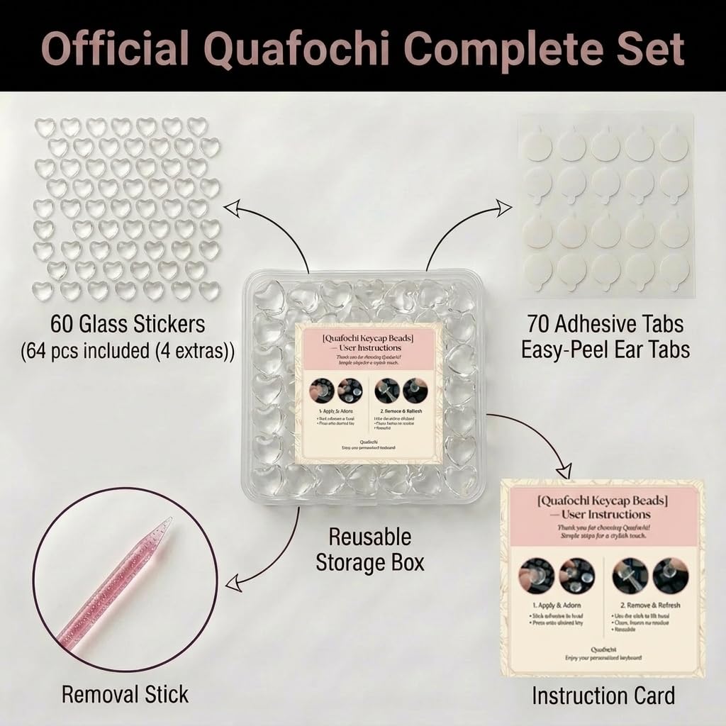Quafochi clear caps on keys showing readable legends and visibility benefit
