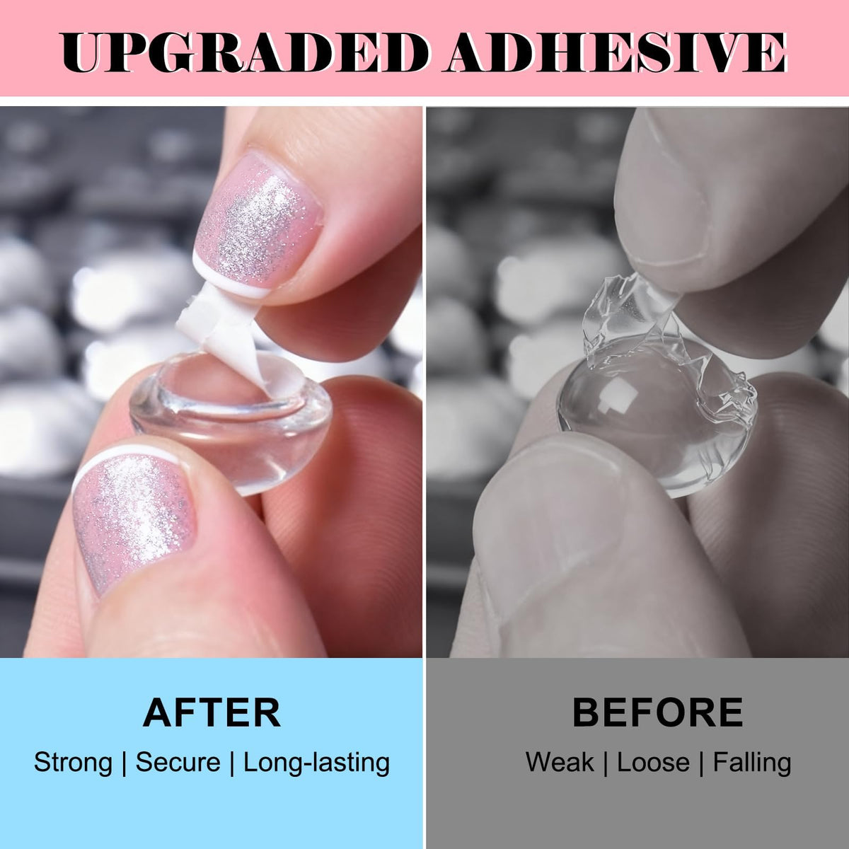 Quafochi sticker in use with long manicured nails — protects nail art benefit