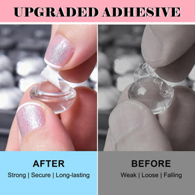 Quafochi sticker in use with long manicured nails — protects nail art benefit