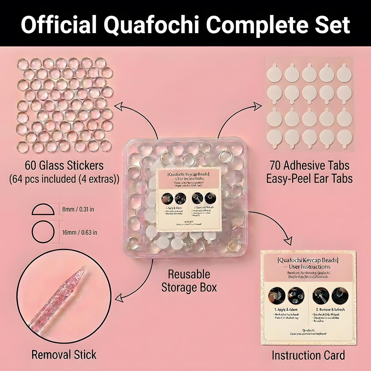 Quafochi placed on key for size comparison — shows scale and coverage benefit