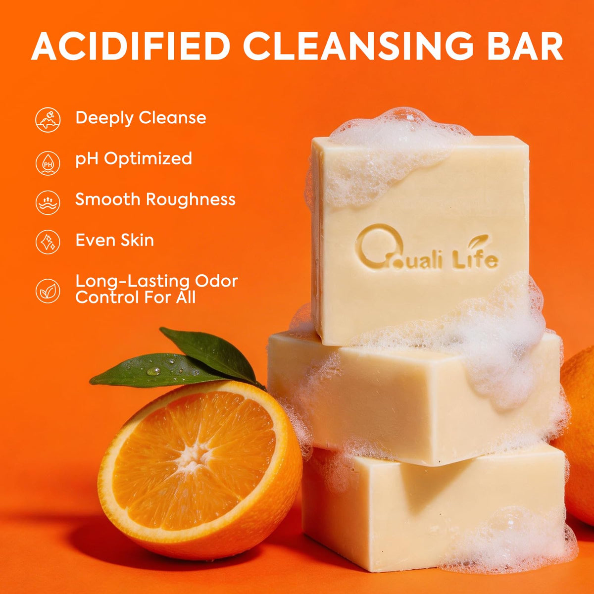 QualiLife unwrapped bar close-up highlighting smooth finish and tangerine tone