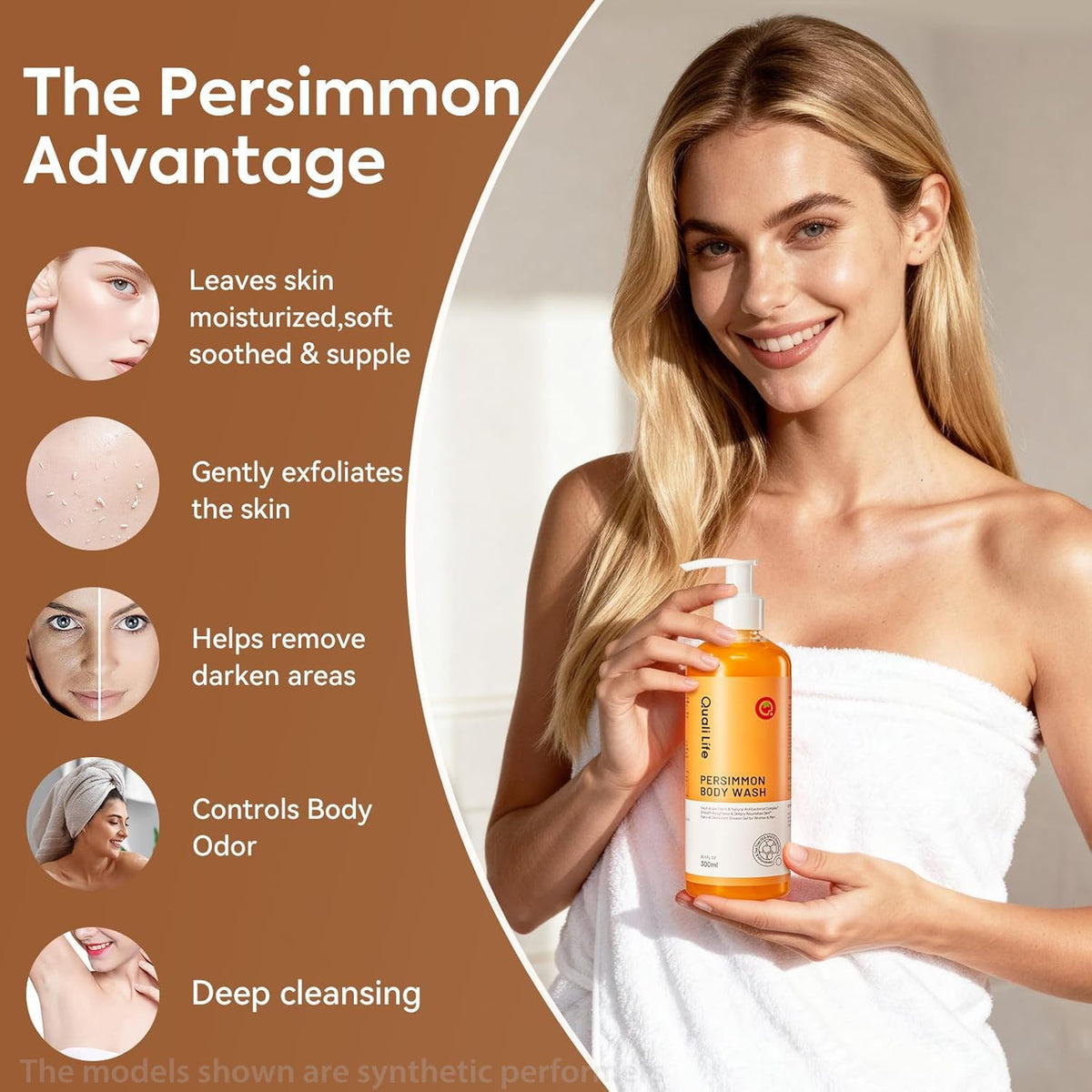 Hand holding QualiLife bottle showing easy pump use and size