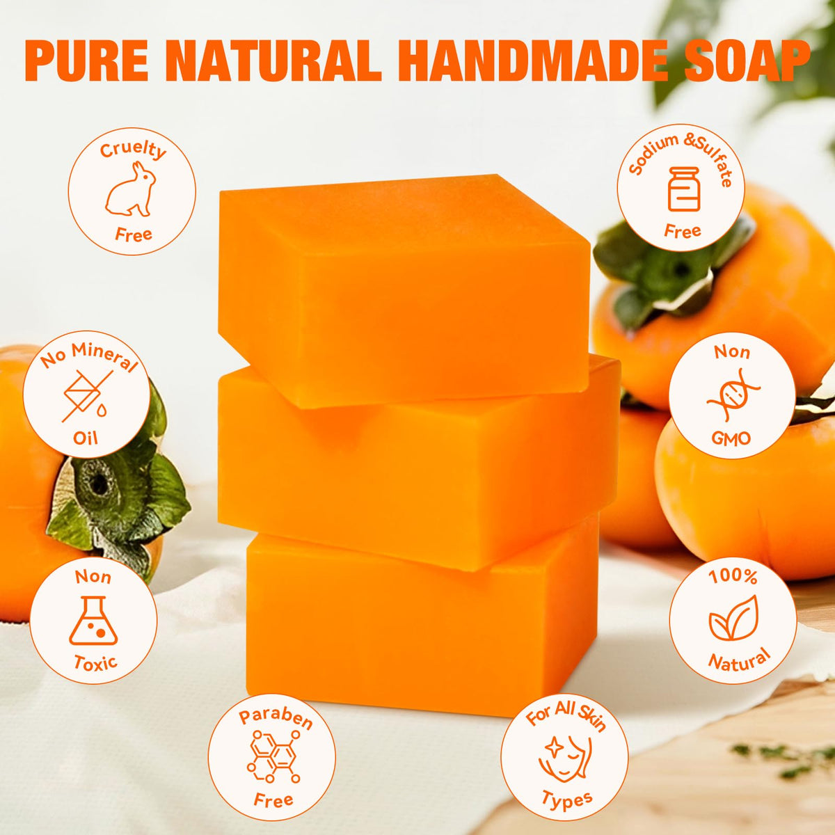 QualiLife ingredients flatlay with persimmon, olive oil and shea butter benefits