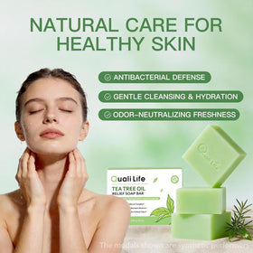 QualiLife soap bar next to coin for size comparison, indicates long-lasting value