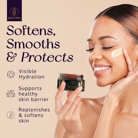 Queen of Shea being rubbed between hands to demonstrate quick melt and hydration